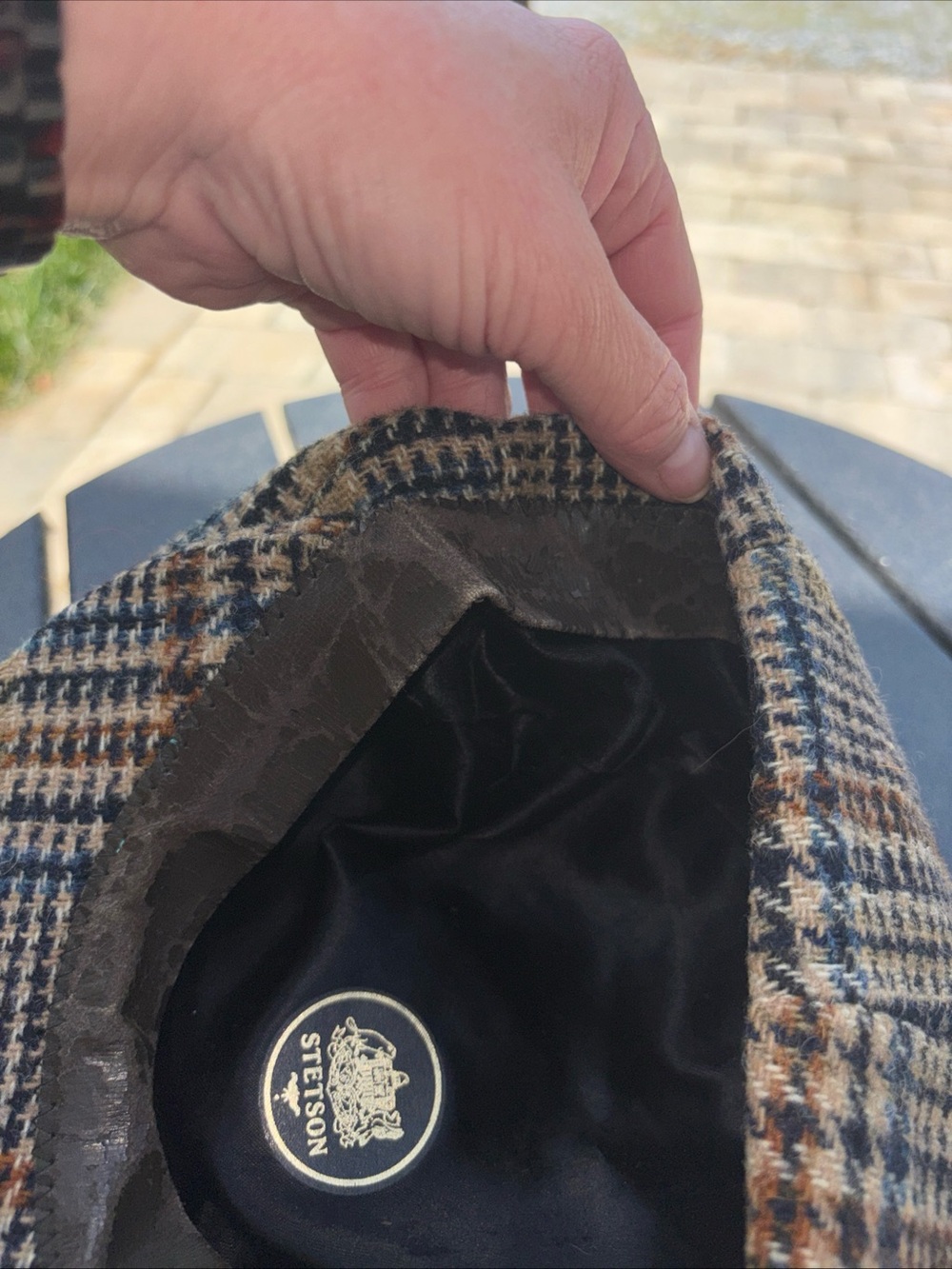 Vintage Stetson Glen Plaid Brown & Navy Plaid Newsboy Cap - Men Size 7 - Picture 11 of 11